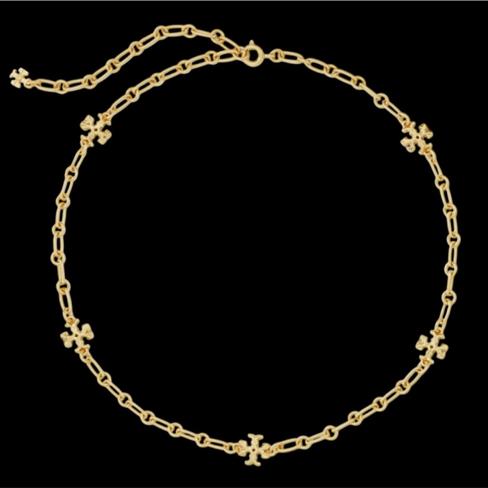 NWT AUTHENTIC TORY BURCH Roxanne GOLD Chain Logo Necklace  MSRP $198